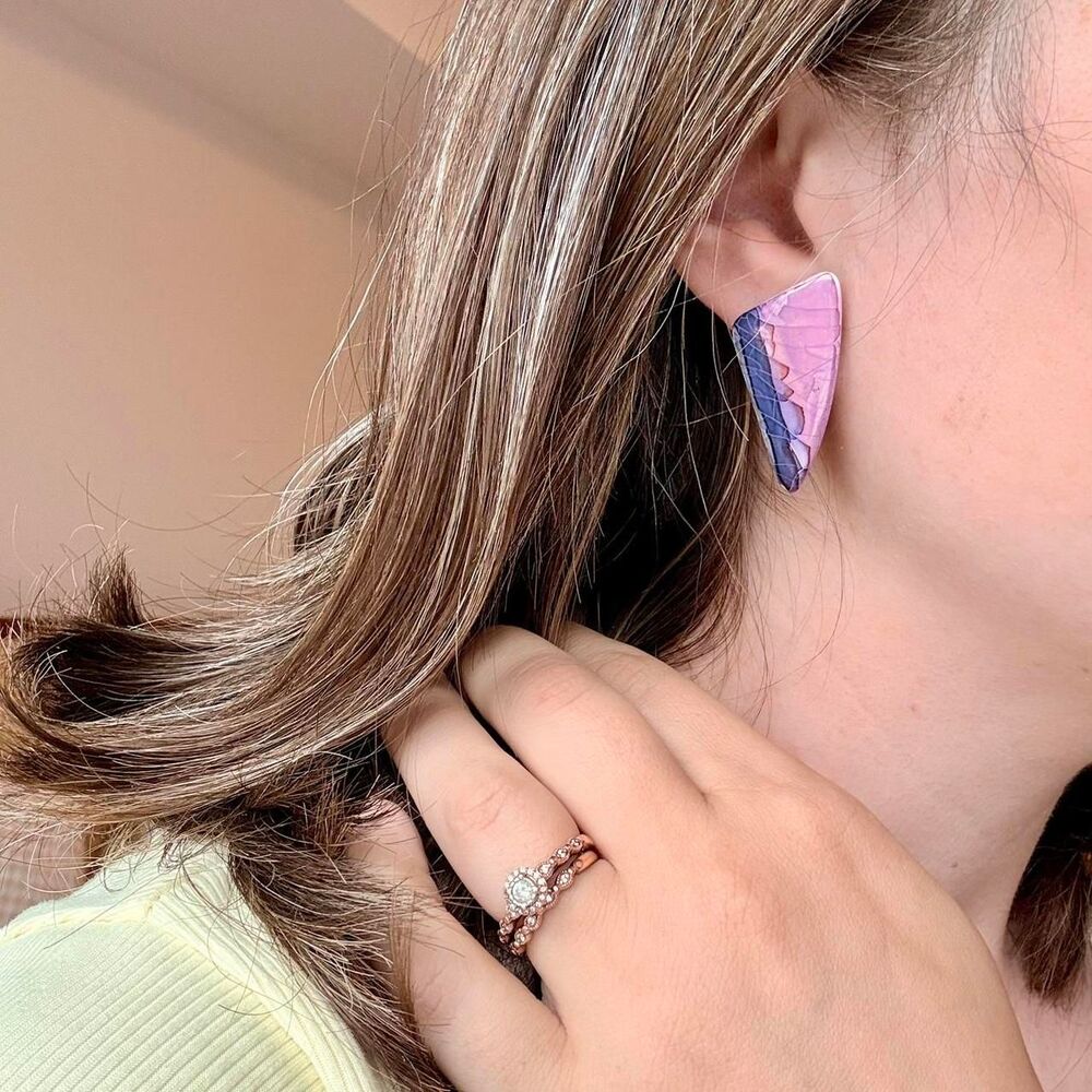 Vintage Purple Abstract Geometric Earrings, 1980s Retro Art Jewelry, Fashion